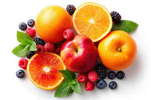 Fresh fruit flat lay with oranges and apples, a Food & Drink Photo by AlyaAnd