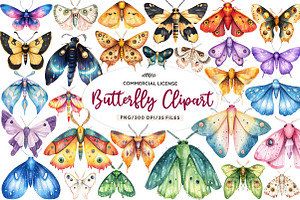 Watercolor Butterfly Clipart, an Illustration by CreationArt