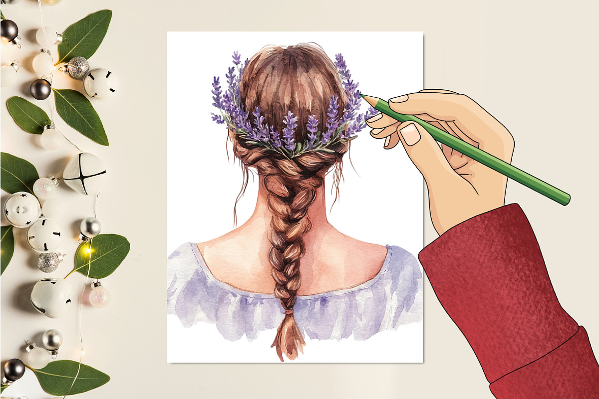 Watercolor Modern Rapunzel Clipart, a Seasonal Illustration by CitraGraphics (Photo 5 of 6)