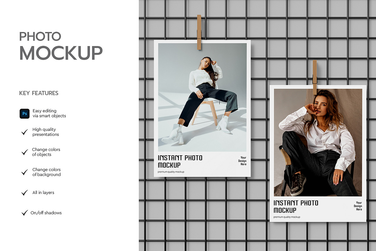 Hanging Instant Photo Mockup PSD, an Advertising Mockup by graphypix (Photo 2 of 4)