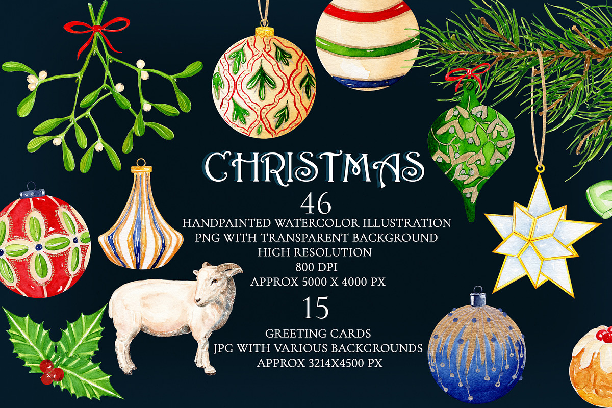 Watercolor Christmas Clipart, a Seasonal Illustration by Olexandra Mur (Photo 1 of 6)