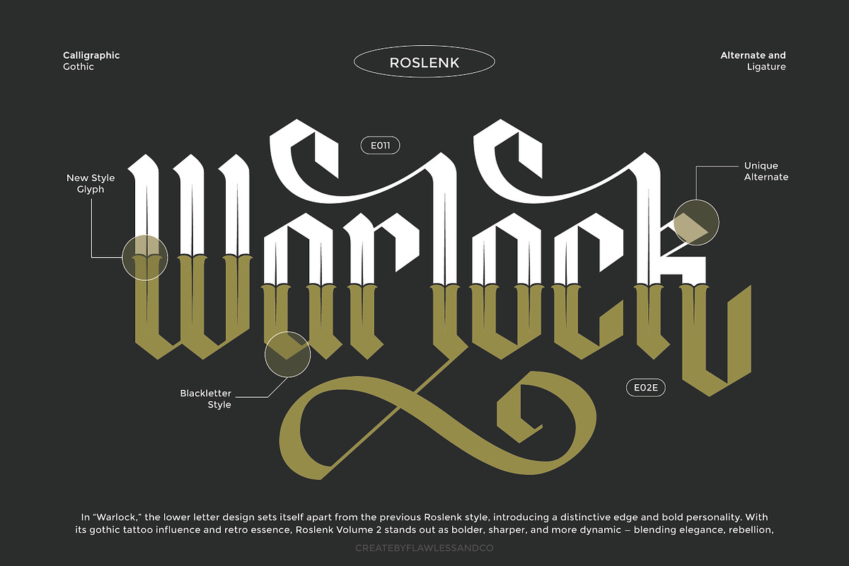 Roslenk Vol2 – Blackletter Font, a Blackletter Font by Flawless And Co (Photo 7 of 10)