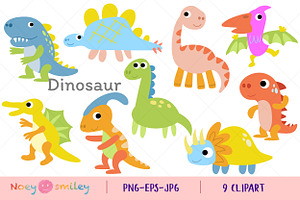 Dinosaur Cartoon Flat Clipart, Dino