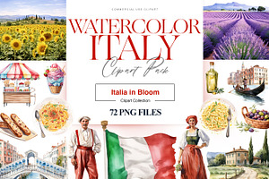 Watercolor Italy Clipart, Food Pizza, an Illustration by BrushstrokeArtGB