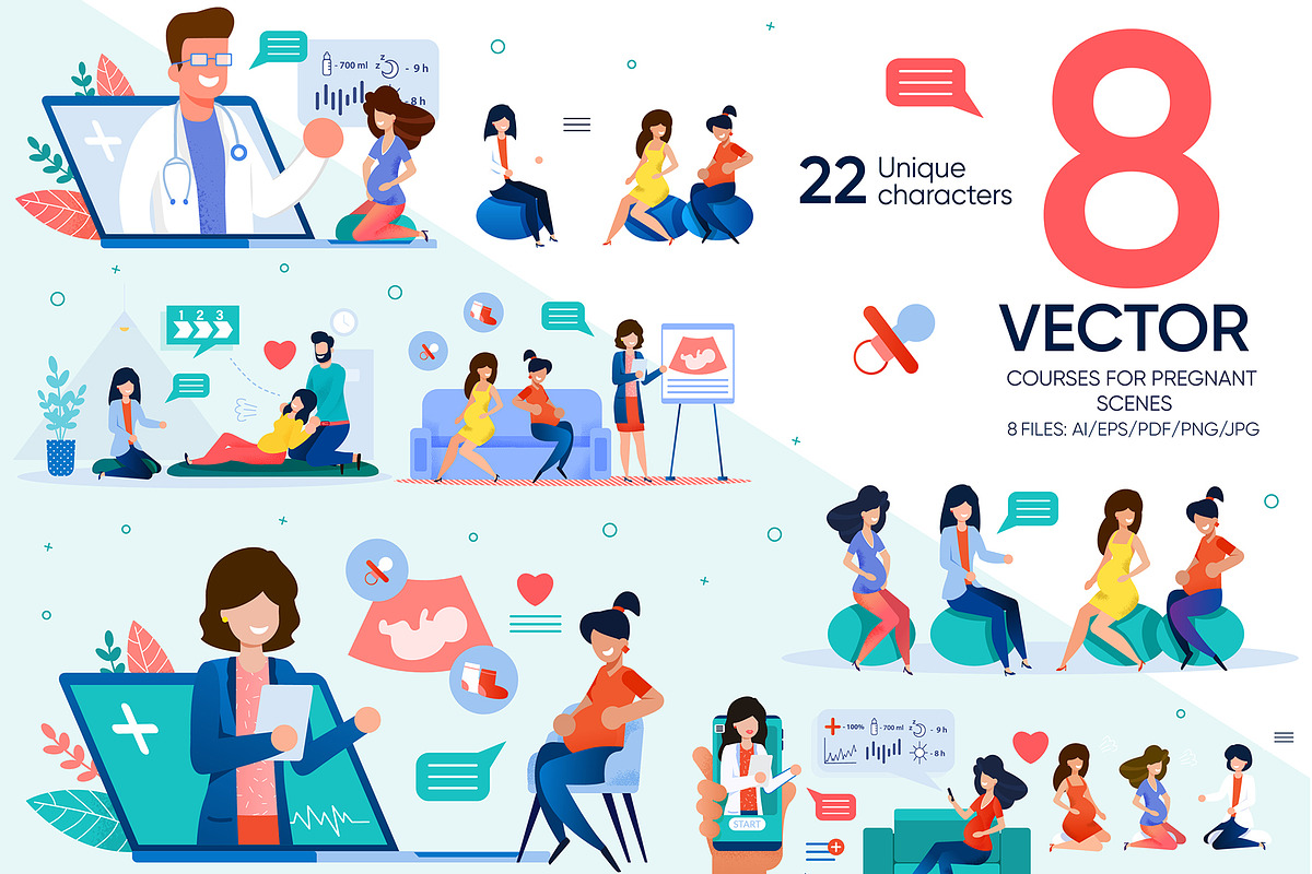 Courses for Pregnant Vector Scenes, an Education Illustration by PavelVinnik (Photo 1 of 2)