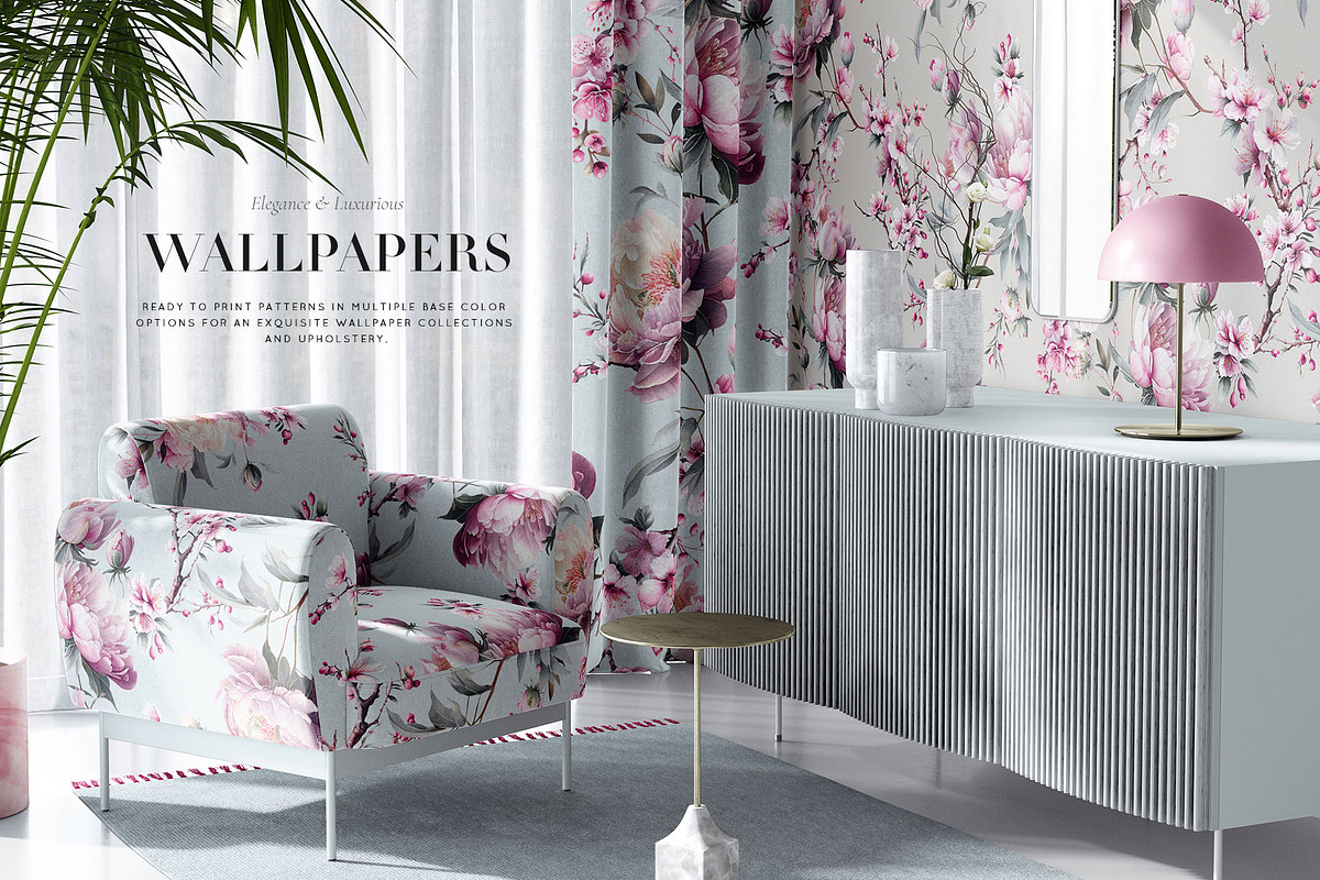 Hanami, Peonies and Sakura Patterns, a Wallpaper Graphic by Pink Linen (Photo 7 of 10)