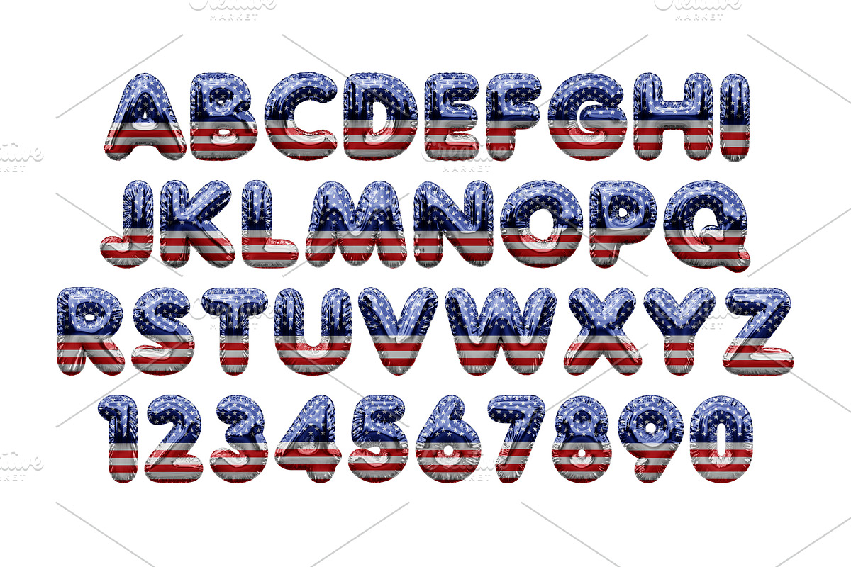 PATRIOT - USA flag foil balloon font preview 3