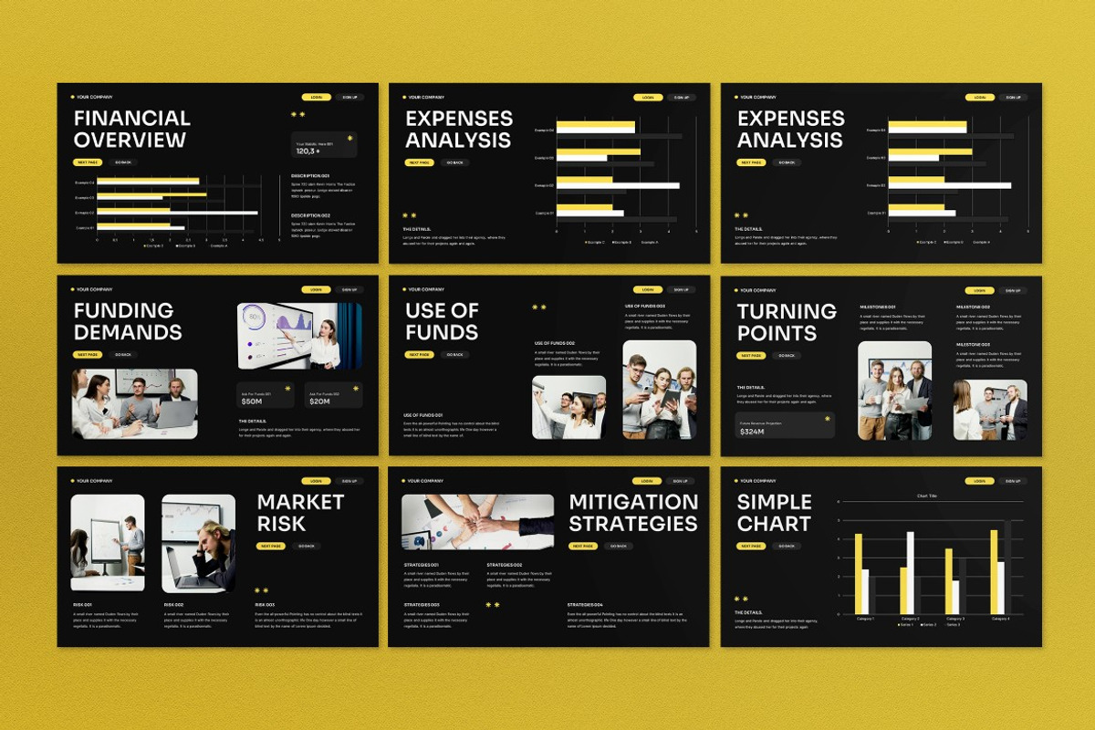Black Yellow Modern Pitch Deck PPT, a Presentation Template by graphicook