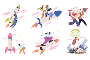 People flying rocket. Teamwork, a Finance Illustration by Stock-Smart-Start