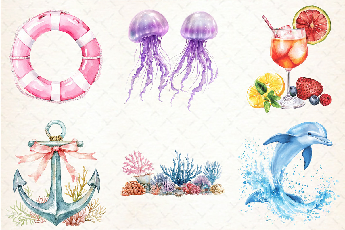 Pastel Beach Elements Clipart, an Illustration by Libby Wishes (Photo 7 of 7)