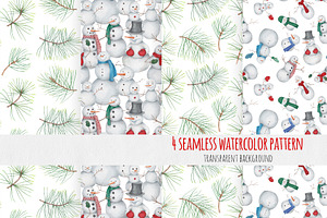 Cute Watercolor Snowmen Set