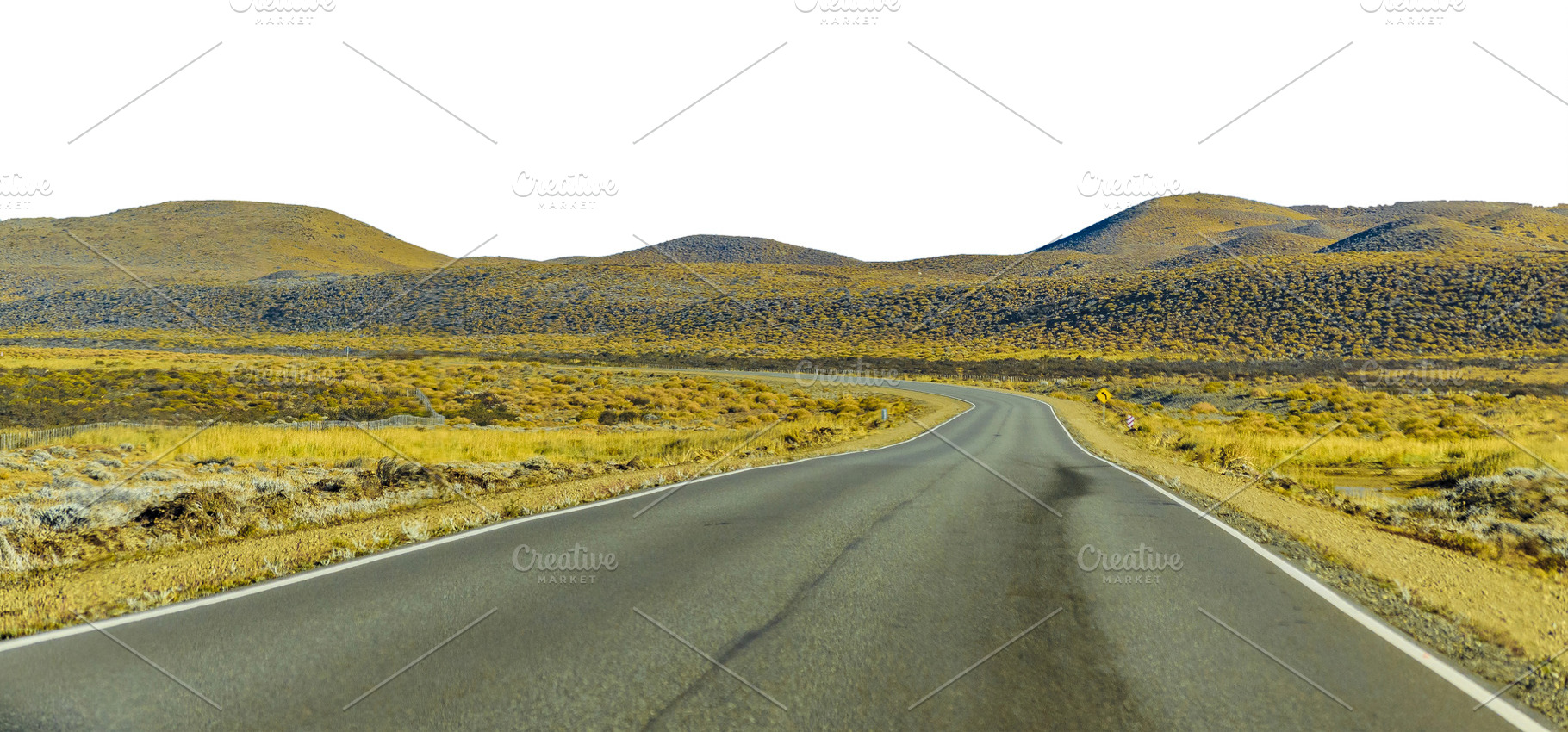 Empty highway crossing steppe landscape isolated photo, a Transportation Photo by DanFLCreativo