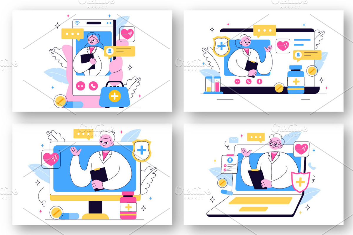 10 Telemedicine Illustration, a Healthcare Illustration by denayunebgt (Photo 2 of 4)