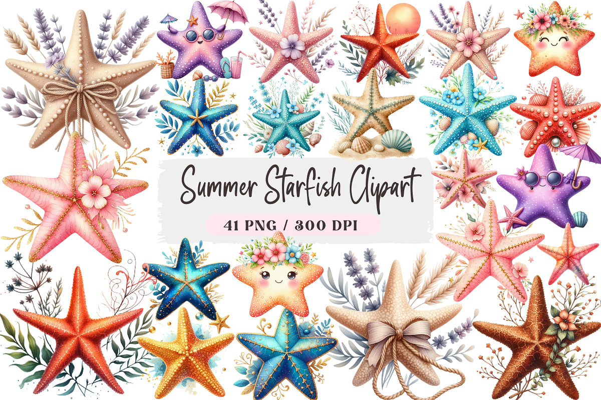 Summer Starfish Clipart, a Seasonal Illustration by DreamArtGraphic (Photo 1 of 4)
