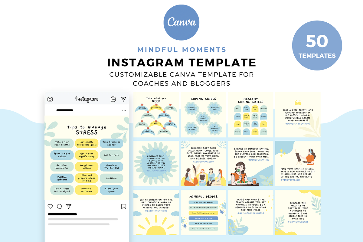 Mindful Moments Kit Instagram Canva, a Social Media Template by The Blog Creative (Photo 1 of 6)