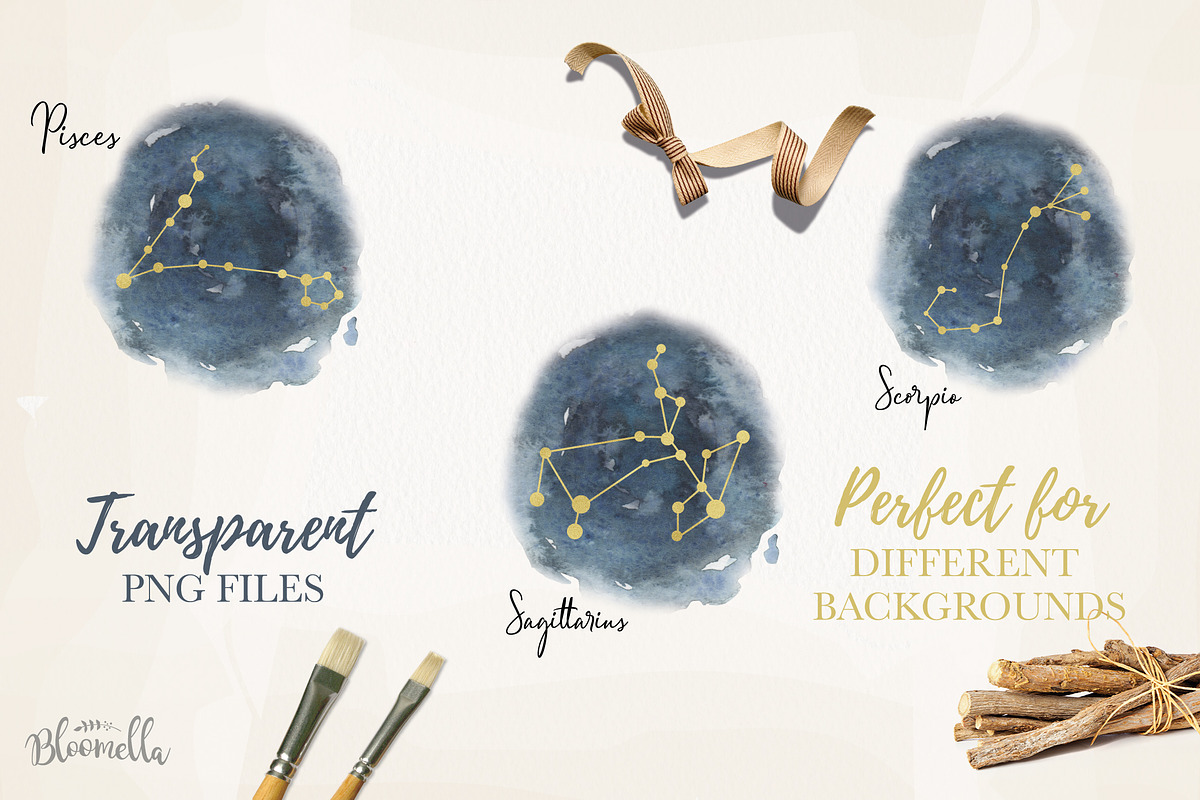 Star Signs Set Watercolor Astrology, an Illustration by Bloomella (Photo 5 of 7)