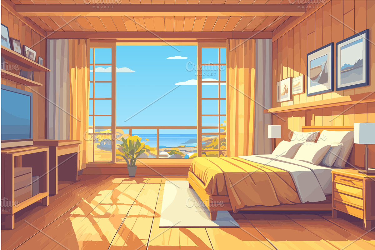 Spacious bright cartoon bedroom with, an Object Illustration by LadadikArt