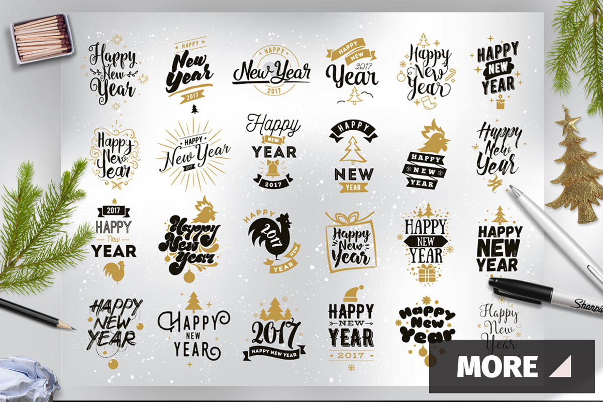 Happy New Year typography, a Decorative Illustration by pa3x