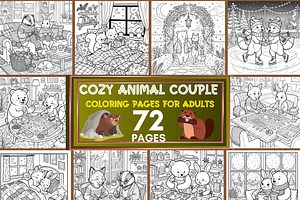 Cozy Animal Couple Coloring Pages, a Brochure Template by LA Design