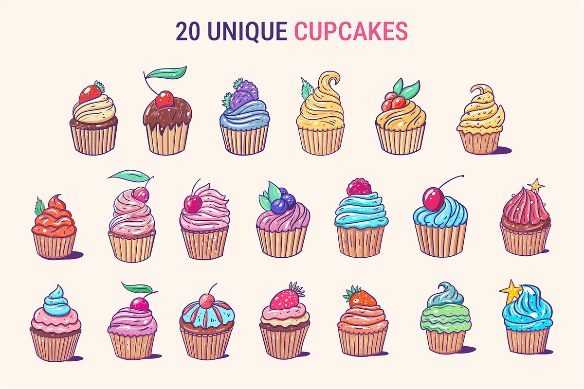 Cupcake Doodles & Dessert Clipart, a Food Illustration by Oktyabr (Photo 2 of 5)
