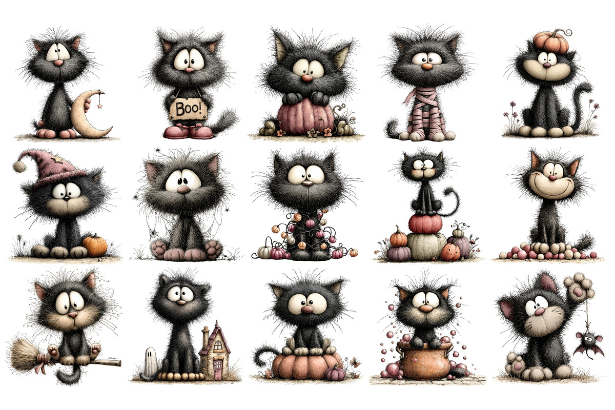 Halloween Cat PNG Clipart Bundle, an Animal Illustration by Nicolle's Colorful Art (Photo 4 of 5)
