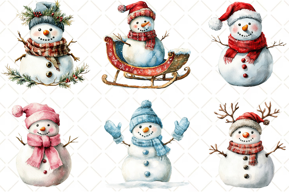 Christmas Snowman Clipart, an Illustration by Black Bird Studio (Photo 4 of 6)