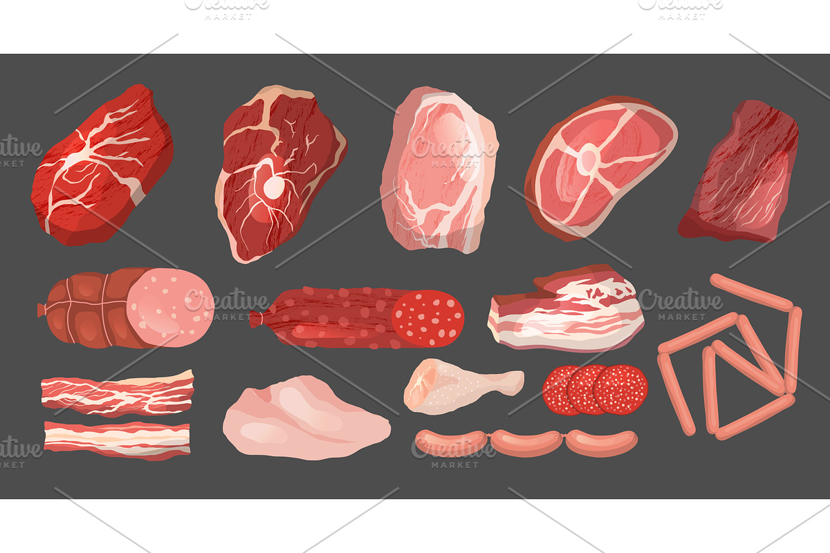 Meat products. Fresh farm butchery, a Food Illustration by Onyx