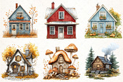 Watercolor Autumn Houses Clipart, an Illustration by Pixels.Craft (Thumbnail 2 of 7)
