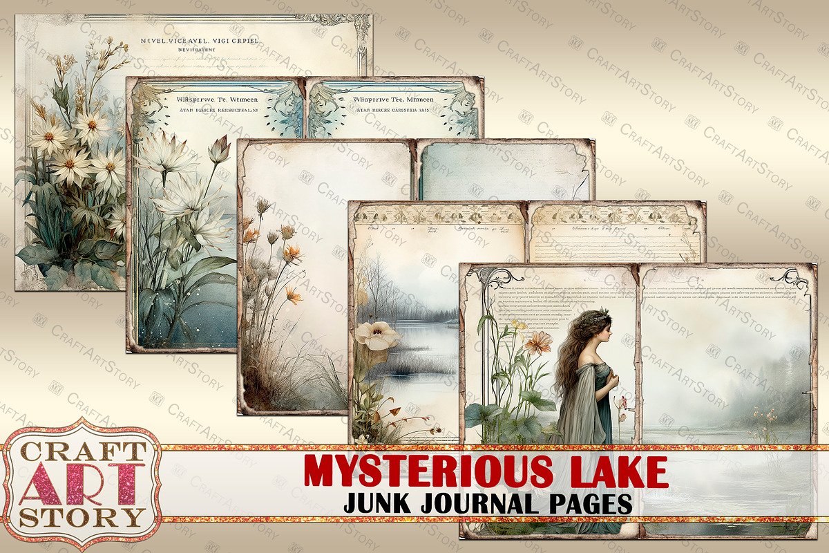 Mysterious Lake Junk Journal Pages, a Person Illustration by CraftArtStory (Photo 4 of 5)