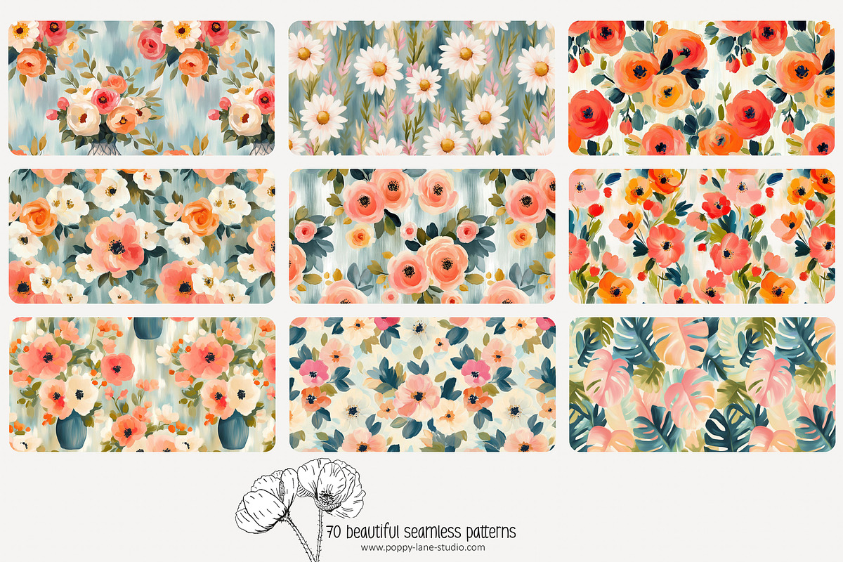 70 painterly floral seamless pattern, a Pattern Graphic by Poppy Lane Studio (Photo 4 of 10)