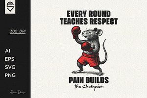 Funny Retro Boxing Rat T-Shirt, an Animal Illustration by shaondesigns