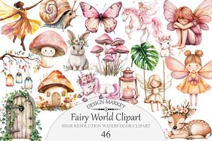 Watercolor Fairy World Clipart, an Illustration by Design Market