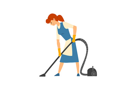 Cleaning Woman Vacuuming Floor, a Person Illustration by TopVectors