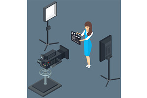 Girl holding movie clapper on camera, a Person Illustration by robuart