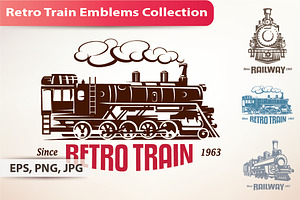Retro Train Emblems and Labels Set