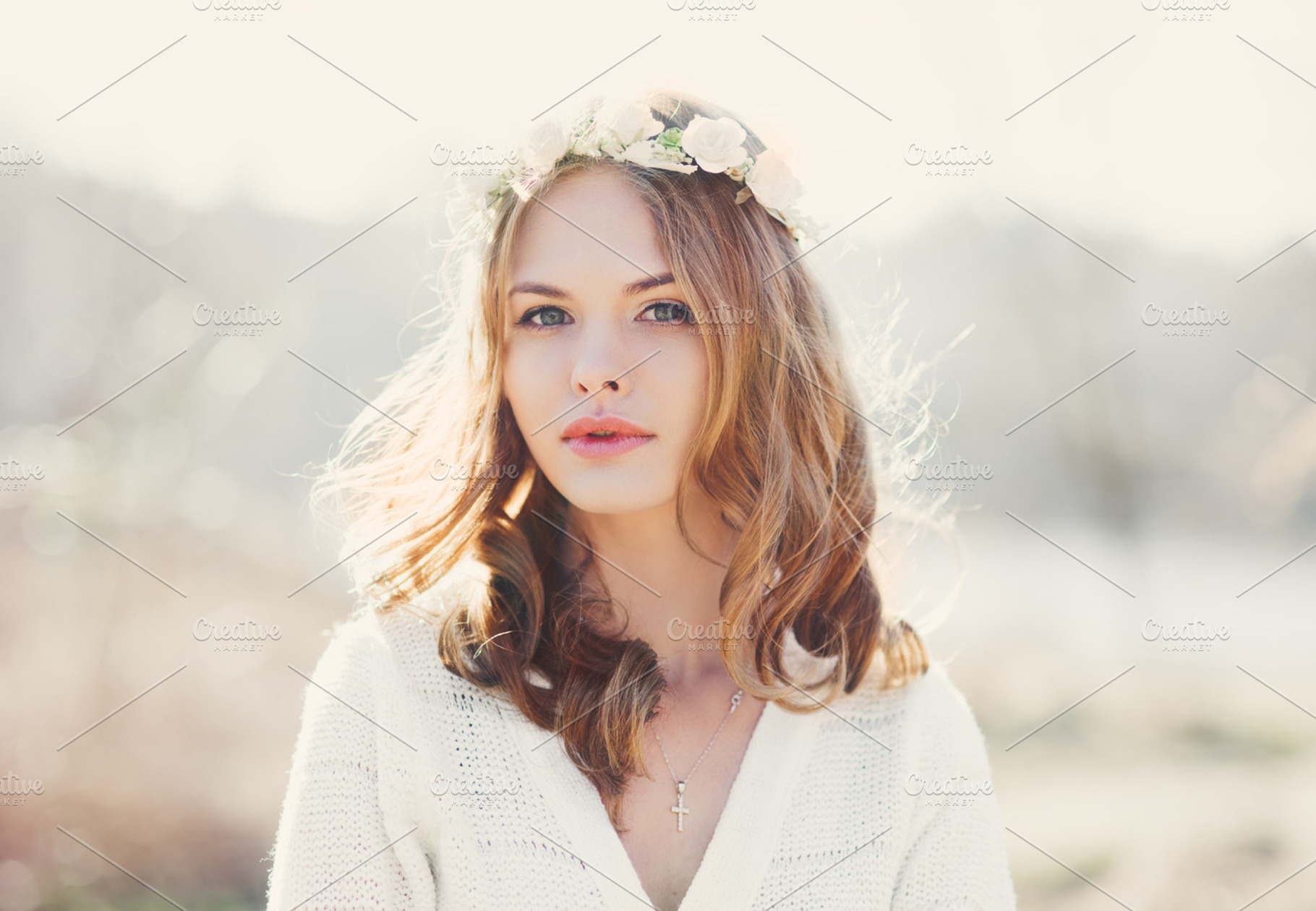 girl with floral wreath on her head, a Beauty & Fashion Photo by Aleshyn Andrei