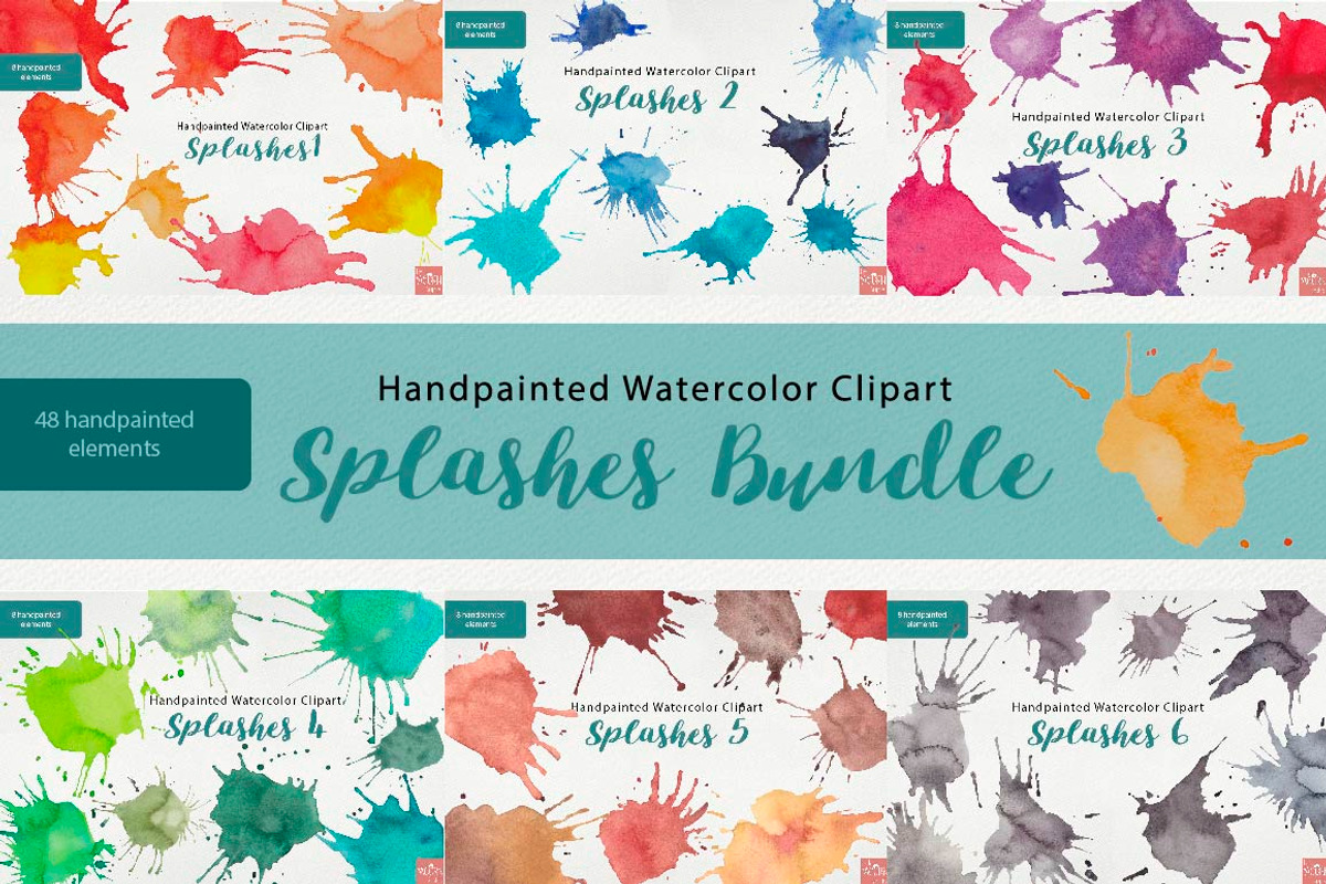 Watercolor Clipart Splashes Bundle, an Illustration by LittleAcornGraphics (Photo 1 of 12)