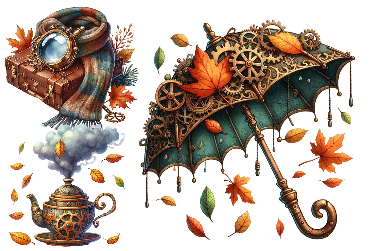Watercolor Steampunk Autumn Clipart, an Illustration by Designworld (Photo 5 of 6)