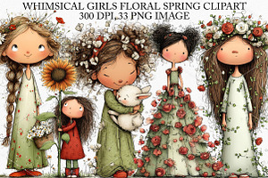 Whimsical Girls Floral Spring Clipar, an Illustration by Canvas Craft
