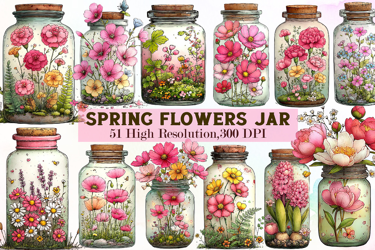 Spring Flowers Jar Clipart, an Illustration by Sublimation Artist (Photo 1 of 7)