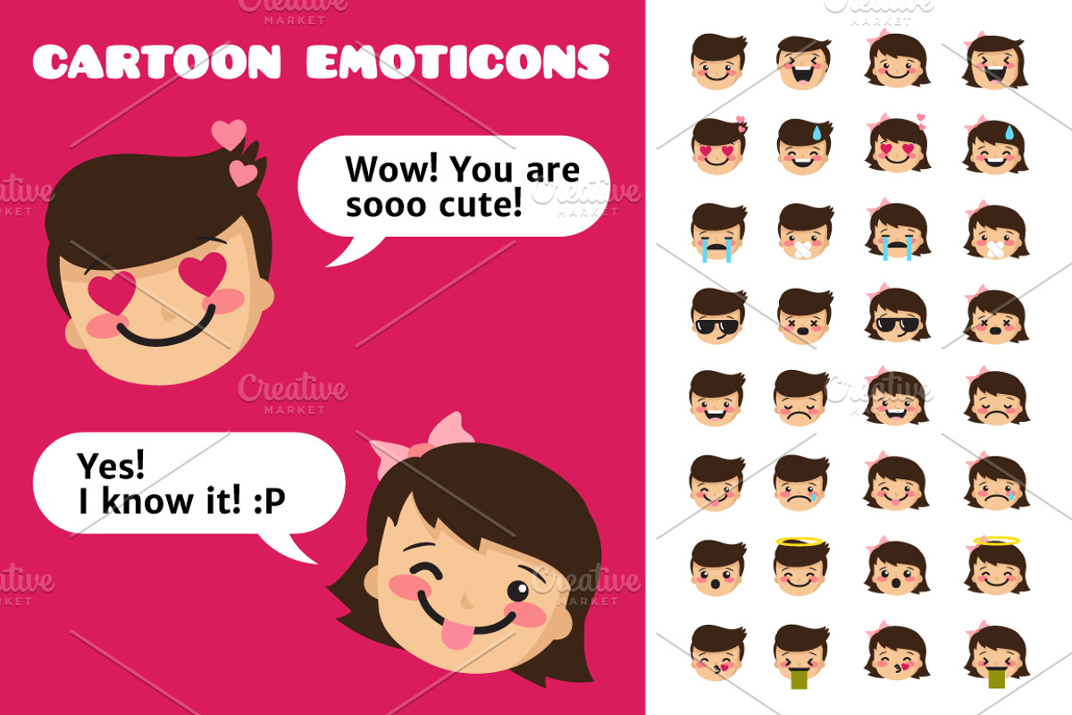 Little Cartoons. Boy&Girl Emoticons, a Person Illustration by Trapezoid (Photo 1 of 3)