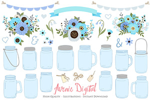 Blue and Gray Mason Jar Clipart