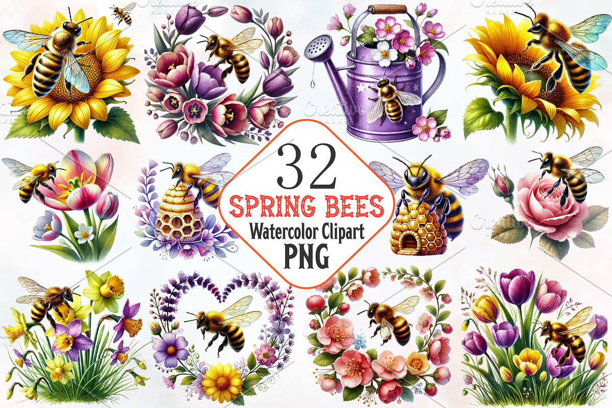 Spring bees clipart, an Illustration by RobertsArt (Photo 1 of 7)