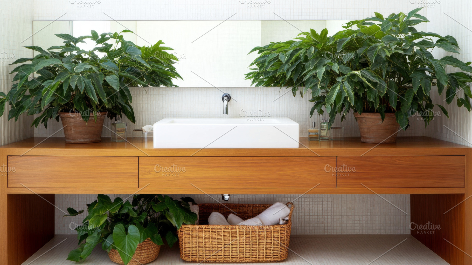 Bathroom vanity with wooden cabinets, a Photo by Dvoevnore photos