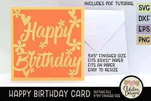 Floral Happy Birthday Card SVG