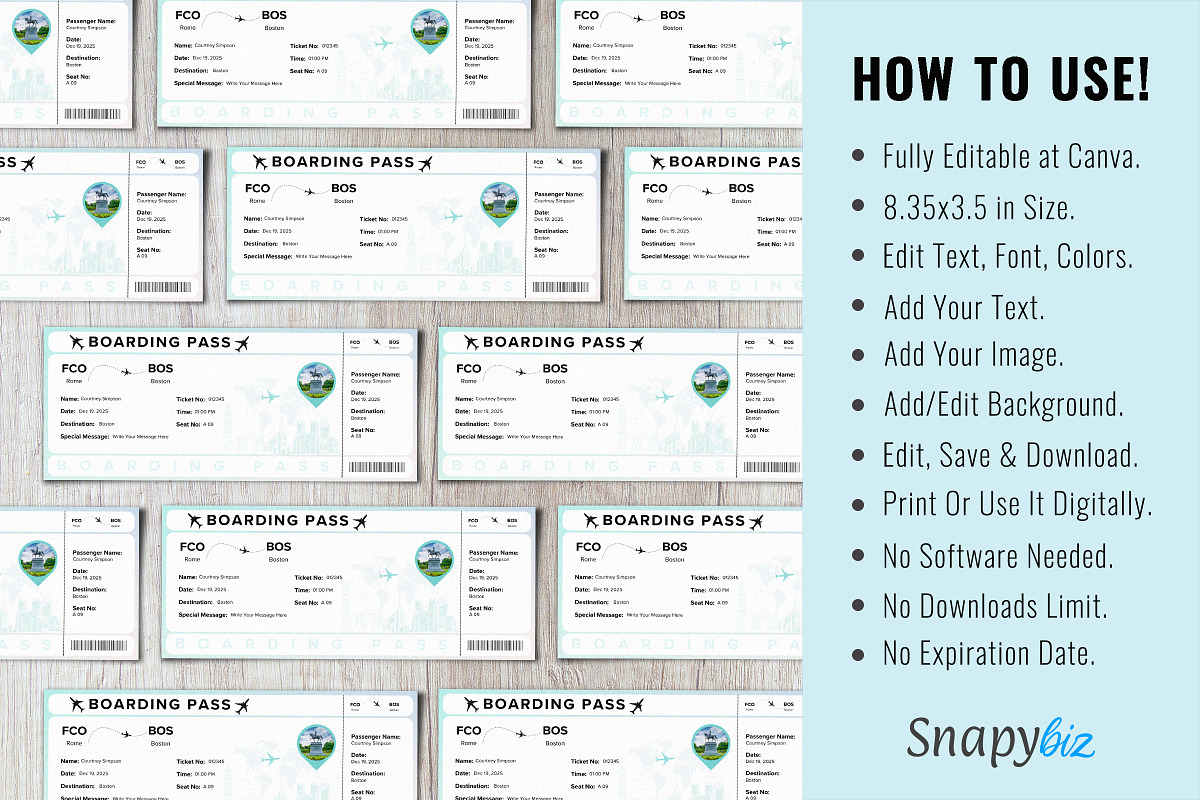 Boarding Pass Canva Template, a Print Template by Snapybiz (Photo 6 of 10)