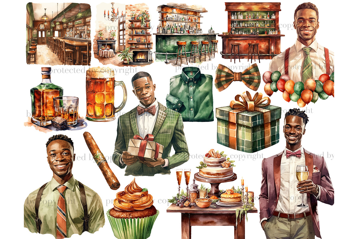 Black Mans Birthday Clipart, a Person Illustration by GlamArtZhanna (Photo 3 of 5)
