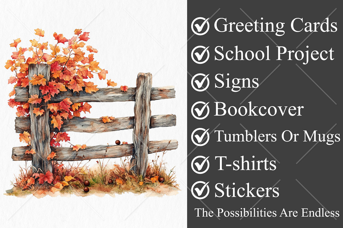 Whimsical Autumn Fence Clipart, a Seasonal Illustration by Canvas Craft (Photo 3 of 10)
