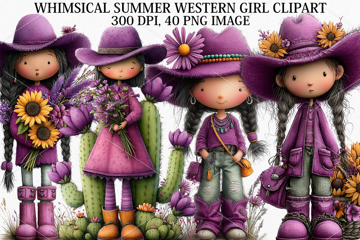 Whimsical Summer Western Girl Clipar, a Seasonal Illustration by Canvas Craft (Photo 1 of 7)
