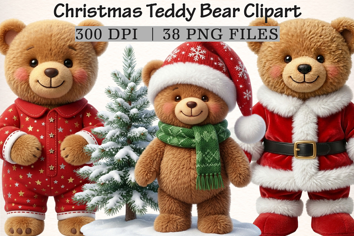 Christmas Teddy Bear Clipart, a Transportation Illustration by Digital Artistic99 (Photo 1 of 9)